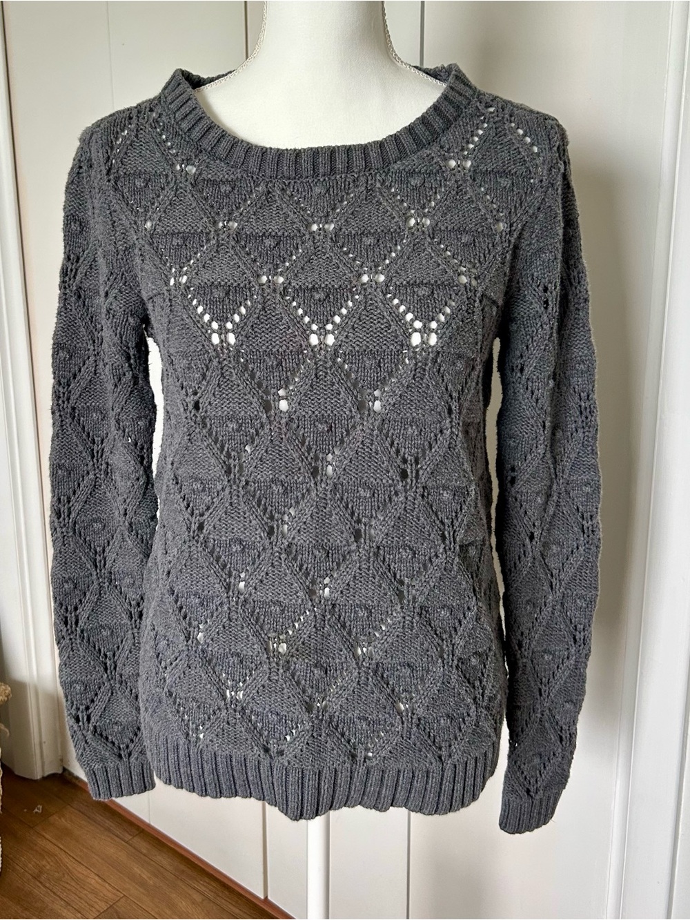 Tommy Hilfiger Charcoal Gray Openwork Crewneck Sweater